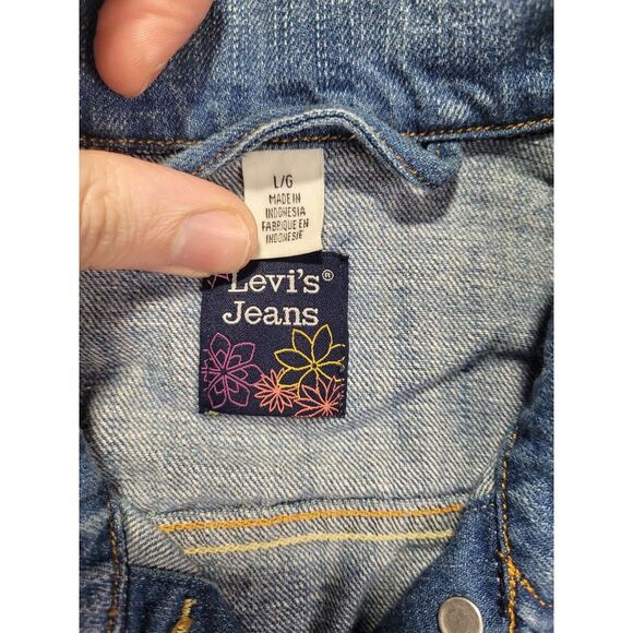 Levi's Jean Jacket GIRLS KIDS Large Patchwork Denim Trucker - Picture 3 of 6